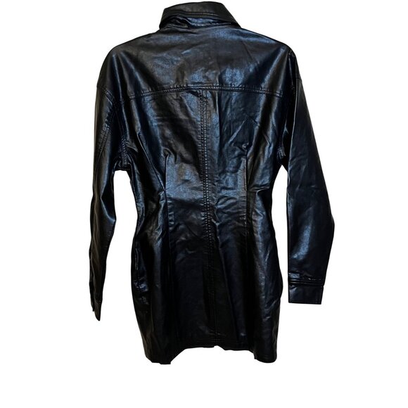Line & Dot Lou Faux Leather Mini Dress in Black Small Womens Vegan Shirtdress - Picture 5 of 13
